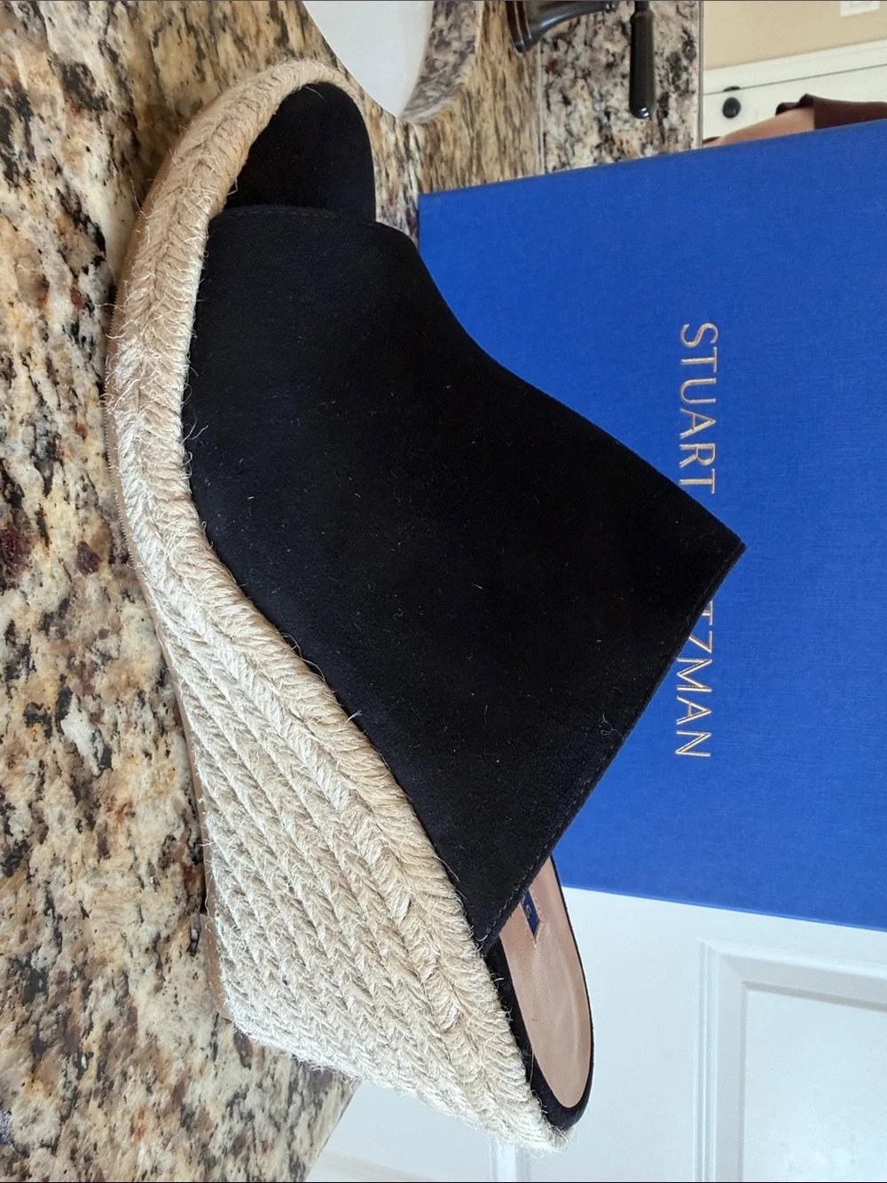Stuart Weitzman Marabella Wedge in Black Suede, 12M